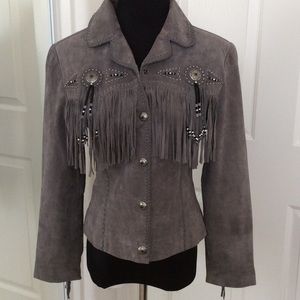 EUC Fringe Suede Jacket  Medium in Grey